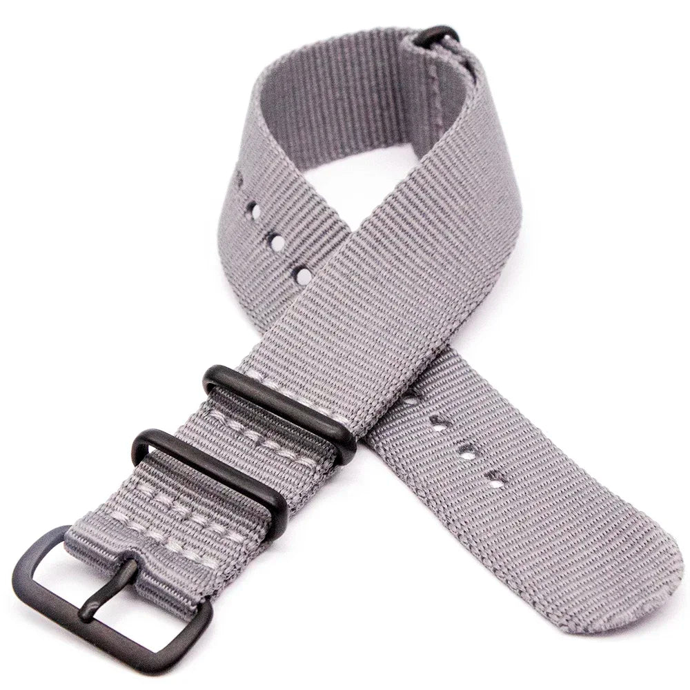Sports Watch Band Nylon Strap Stainless Steel Black Frosted Buckle Adjustable 18MM 20MM 22MM 24MM Unisex Replacement Wristband Qme