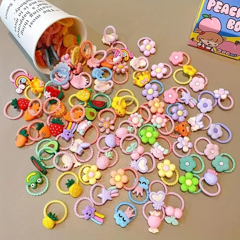 50pcs girls high elastic hair band does not hurt hair, cartoon animal flowers and fruit decorative hair band, decorative hair se Qme