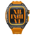Modified Carbon Fiber Protective waterproof Case with Band strap Black metal bezel for iWatch Apple Watch series 7 8 9 44mm 45mm Qme Yellow 44mm-Series 6 5 4 SE