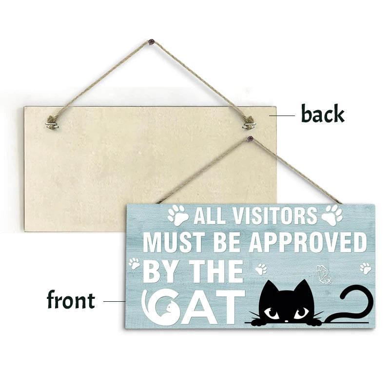 Rustic Must be Approved By the Cat Wall Hanging Decor Wood Art Plaques Sign Door Sign for Home Cat litter Decor Qme