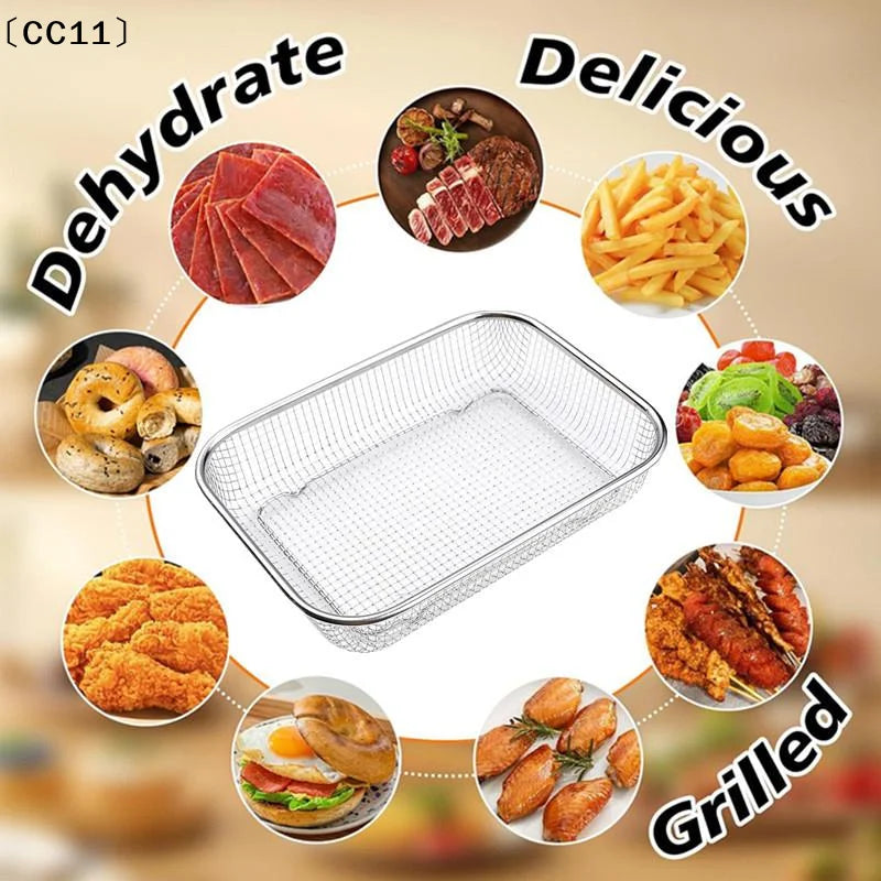 Square Thick Air Fryer Basket Oven Stainless Steel Grill Non-stick Qme