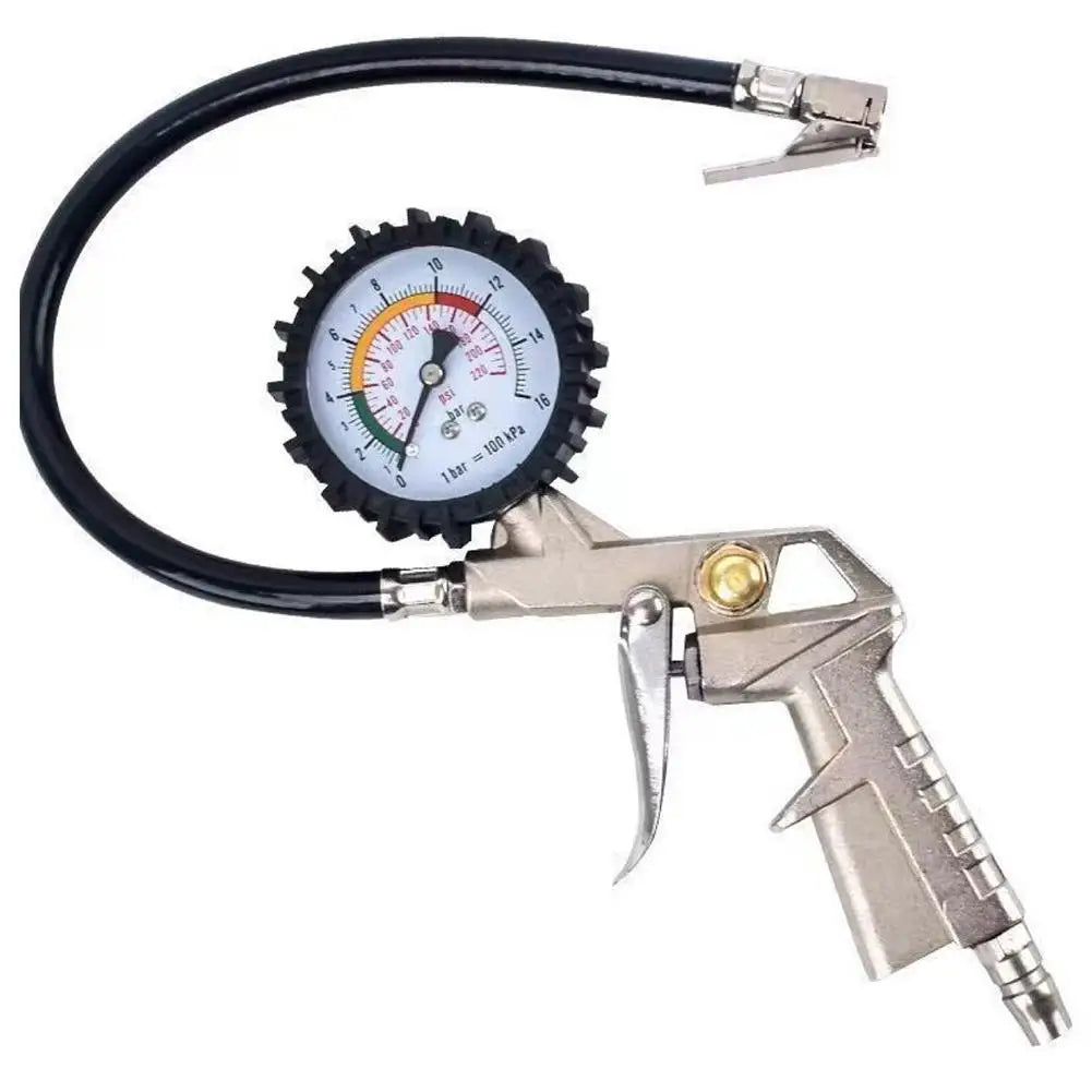 0-16Bar/0-220Psi Auto Tire Pressure Gauge Pressure Gun Type For Air Compressor Car Motorcycle SUV Inflator Pump Tire Repair Tool Qme Silvery