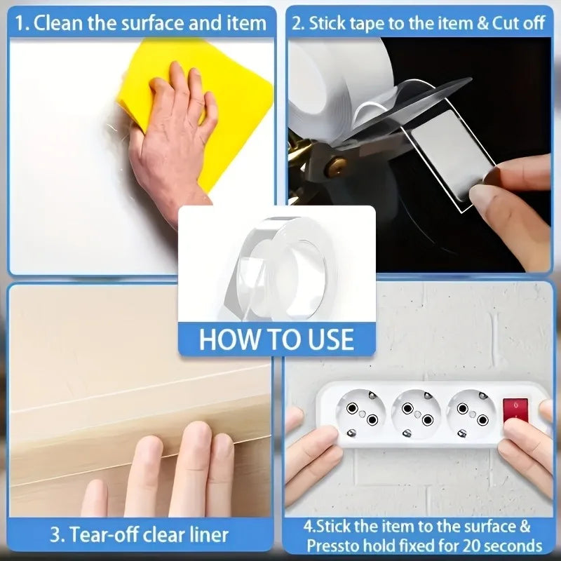 Heavy Duty Dual Sided Nano Tape Strong Reusable Wall Decor Crafts All Qme