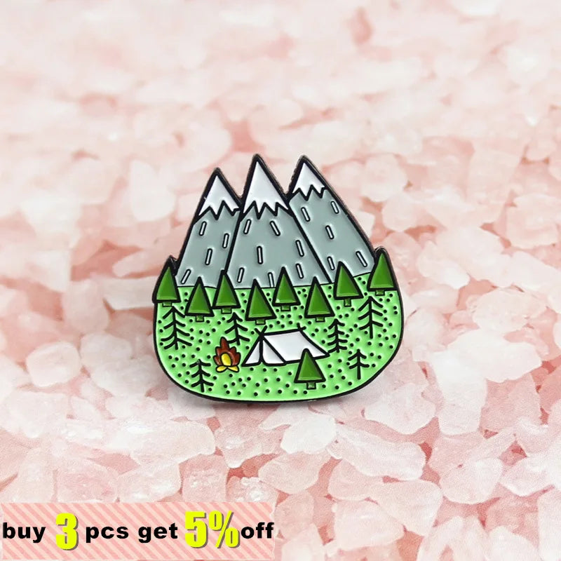 Mountains Wood Jungle Brooches Peak Nature Forest Camping Adventure Amateur Enamel Pin Badge Hat Bag Fashion Jewelry Wholesale Qme