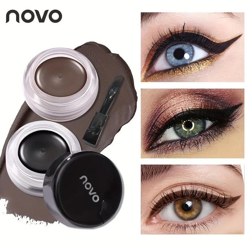 Portable Gel Eyeliner Black and Brown, Water Proof Smudge Proof Eyeliner Cream, Quick Drying Last for All Day Long Brow Eyeliner Qme