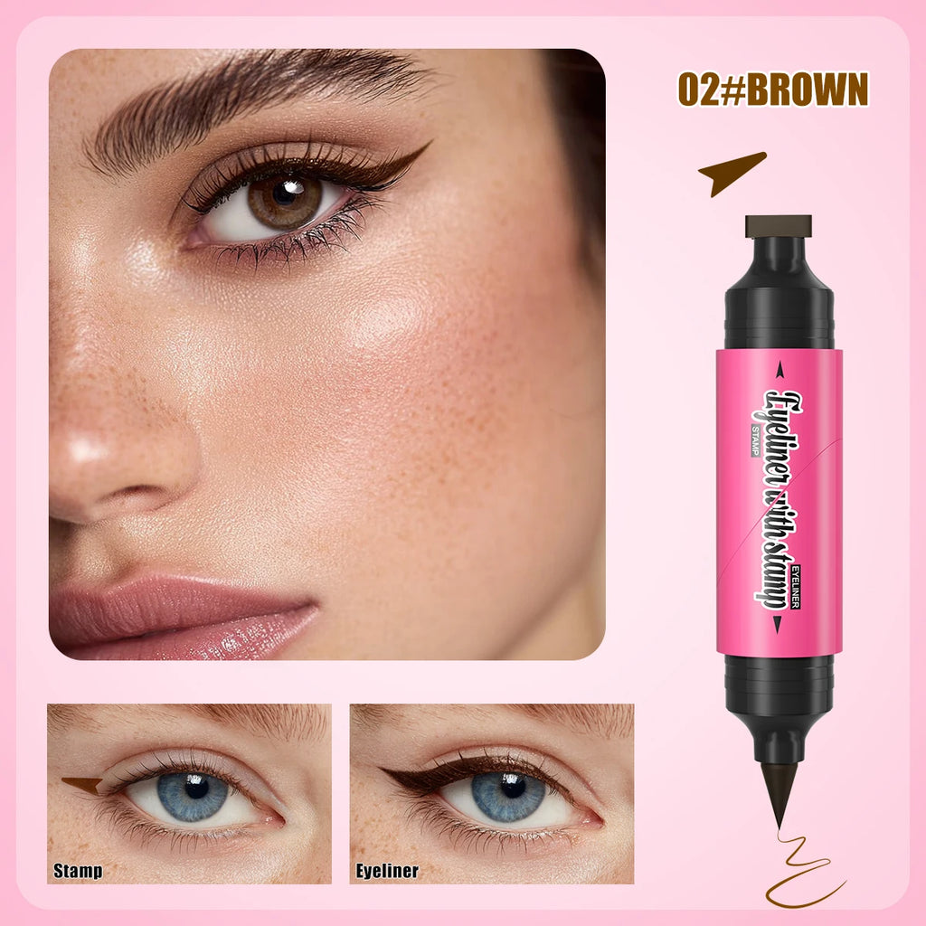 2 IN 1 Rotatable Winged Eyeliner Stamp Waterproof Quick Dry No Smudge Long Lasting Liquid Eyeliner Pen for Beginners Lazy Makeup Qme 9604-2