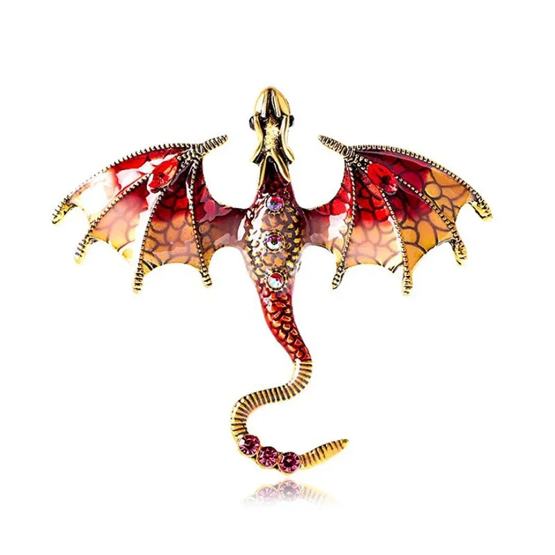 Enamel Fly Dragon Brooch Women Men Rhinestone Beautiful Legand Animal Qme A2