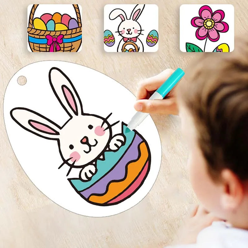 24pcs Creative Children Scratching Easter Egg Hanging Art Decorations Colorful Bunny Painting Drawing DIY Toys Easter Gift c3602 Qme