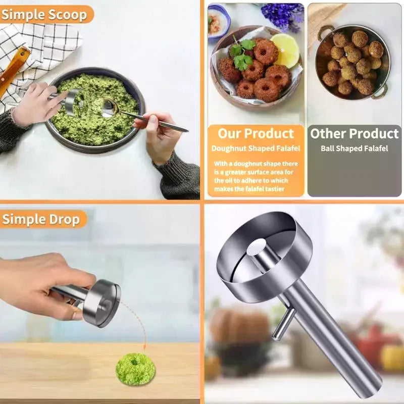 Falafel Spoon With Hole Professional Stainless Steel Spoon Food Grade Non-Stick Falafel Making Tool Meatball Maker Qme