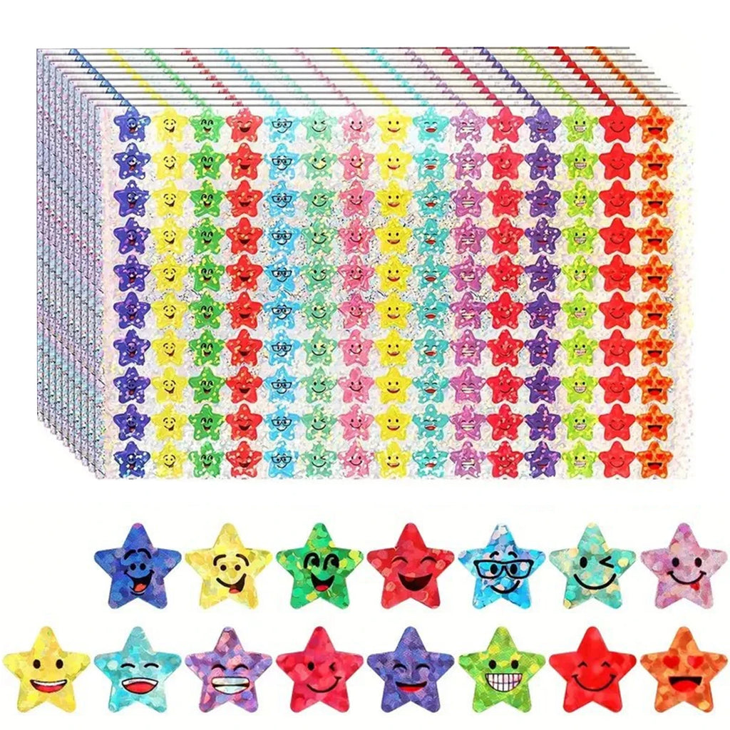 10 Pack,Star Expression Laser Stickers for Reward, Behavior Chart, School Classroom Student Teacher Supplies, 1CM Diameter Qme 10 Pcs set
