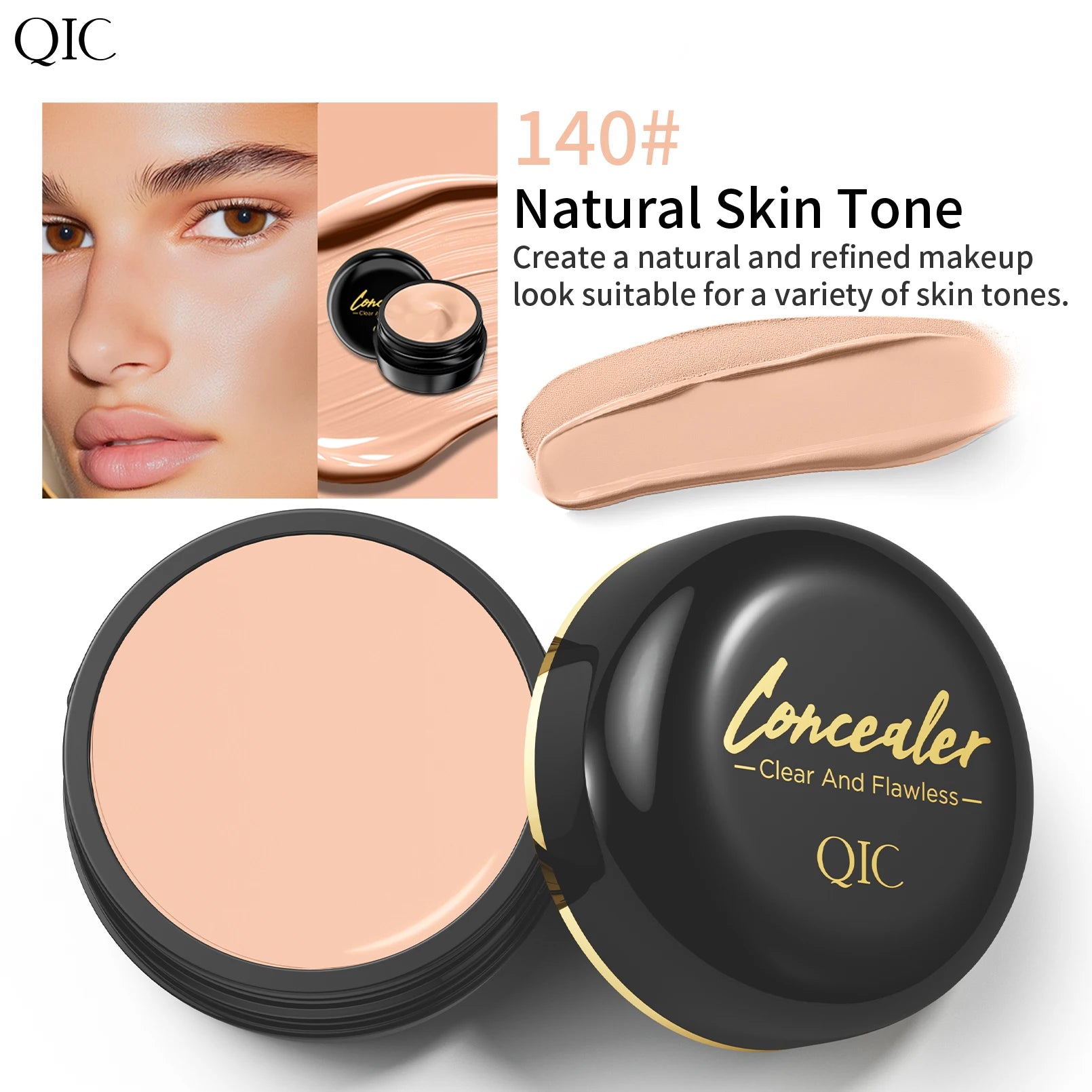 Waterproof Sweatproof Concealer Covers Dark Circles,Blemishes,Tattoos & Scars,Long Lasting Smudge Resistant Qme Q527-140