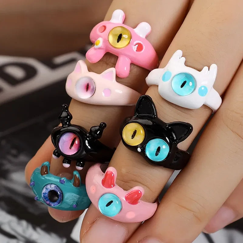 Funny Big eye little Monster Open Rings Women Cartoon Cute Cat Resin Finger Ring Y2K Fashion Couple Friends Jewelry Gifts Qme