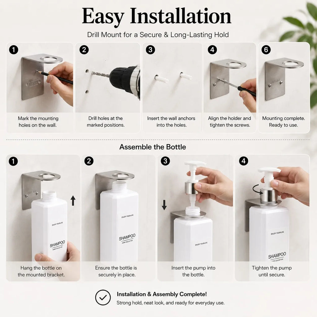 all Mounted Shampoo Dispenser Bottles Set of 3 16oz 500ml Plastic Shower Pump Bottles with Brackets and Labels for Body Wash Qme