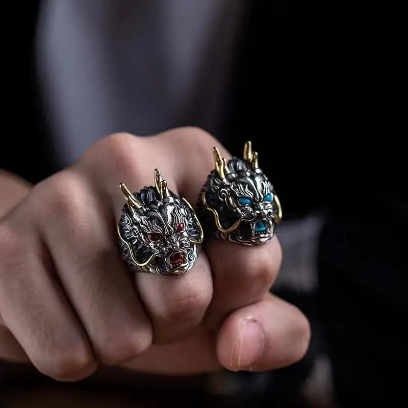 Domineering Dragon Design Men's Ring High-end Retro Adjustable Finger Ring for Streetwear Party Boyfriend Present Qme
