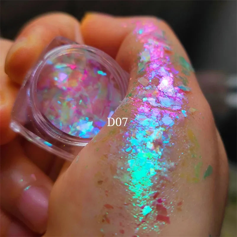Ultra-Thin Waterproof Color Shift Holographic Eyeshadow Highlighter MultiChrome Shifting Pigments Duochrome Chameleon Eyeshadow Qme D07