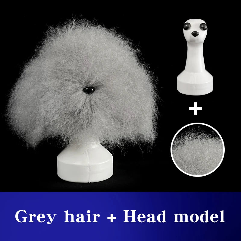 Teddy Pet Simulated Head Hair Fake Dog Head Model Beautician Practice Cutting Dog Hair Dog Body Wig Pet Grooming Student Study Qme Grey hair and Model
