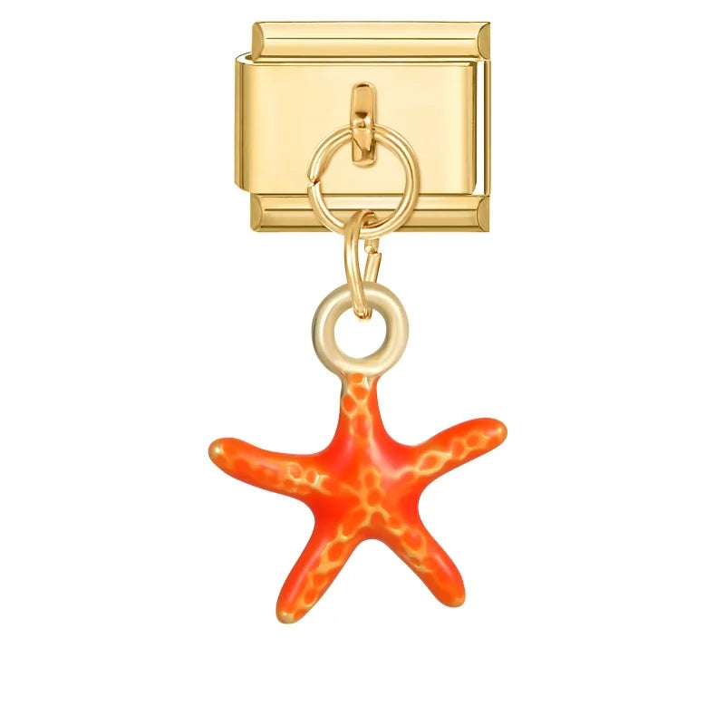 New Lotus Root Slices Stars Apple Gold Color Pendant Italian Charm Links Fit 9mm Stainless Steel Bracelet Women DIY Making Gifts Qme Style 4