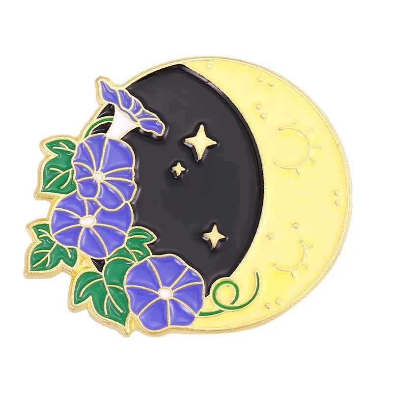 Flower Sun Moon Phase Enamel Pin Metal Badge Daisy Rose Astrology Brooch Lapel Backpack Accessories Jewelry Friends Wholesale Qme style 5