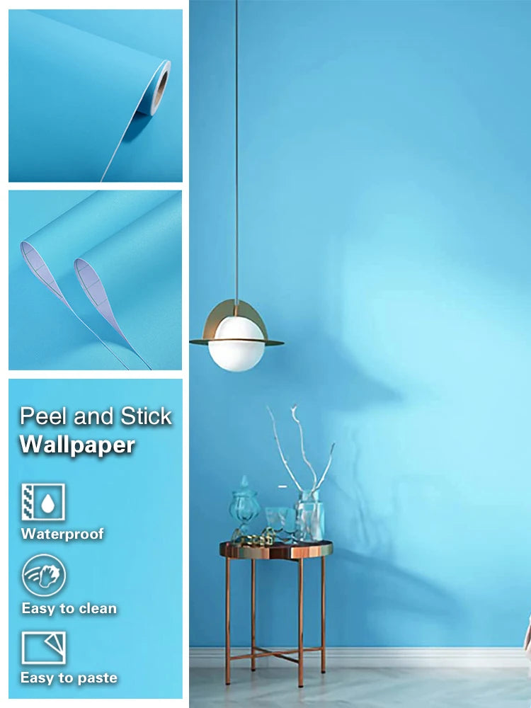 Sky Blue Peel Stick Wallpaper Self Adhesive Contact Paper Vinyl Wall Qme