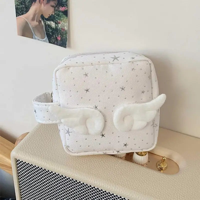 Print Wings Star Dots Pencil Case Y2k Desktop Storage Korean Pen Bag Qme A5