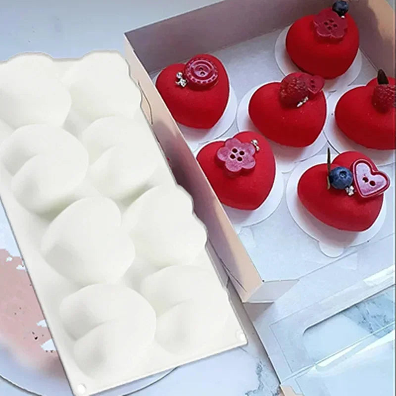 8Grid Cavity Love Heart Shape Cake Mold Mousse Ice Cream Chocolate Dessert Jelly Pastry Silicone Mold Decoration Tools Qme