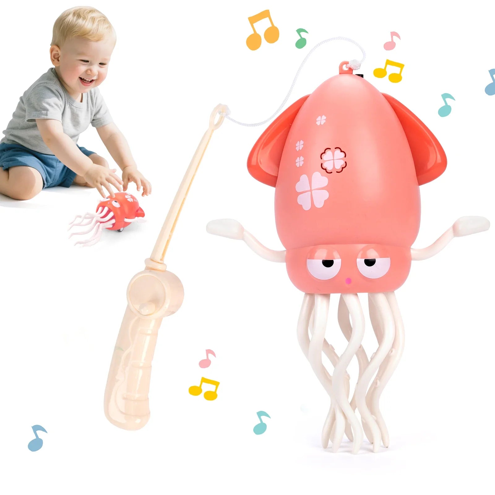 Electric Dancing Squid Toy Crawling Dancing Swinging Octopus Kid Electronic Pet Toddler Toy Birthday Gift With LED Lights &Music Qme Pink