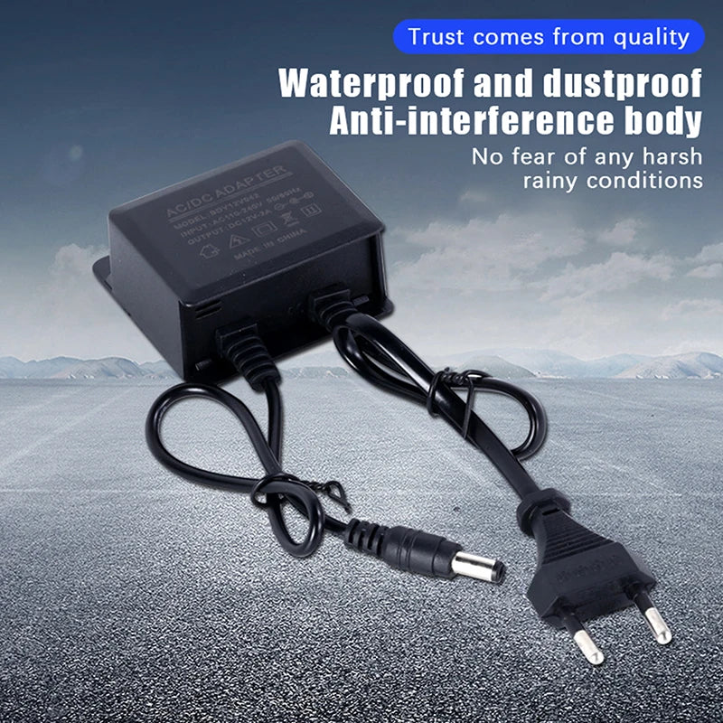 Waterproof Power Adapter NVR DVR EU US Plug DC12V 2A AC100V-240V Input Qme