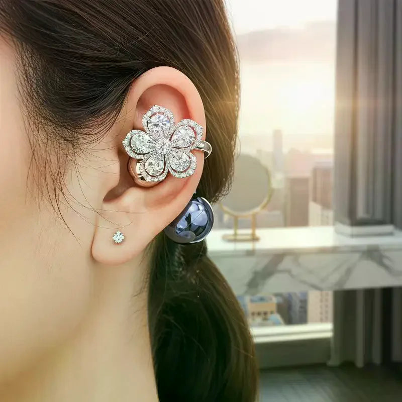Flower Earphone Rhinestone Buckle Detachable Bluetooth Headset Clip Qme