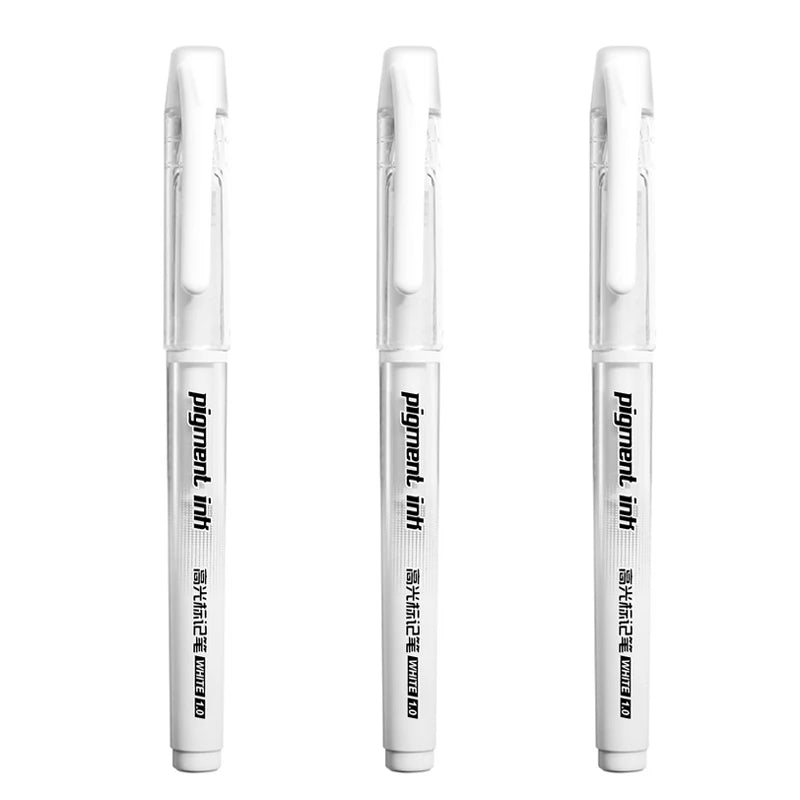 3Pcs/Set 1.0mm Highlight Marker Pen White/Gold/Silver Ink Large Capacity Gel Pen For Drawing Art Supply Sketch Paint Pen Qme 3 white
