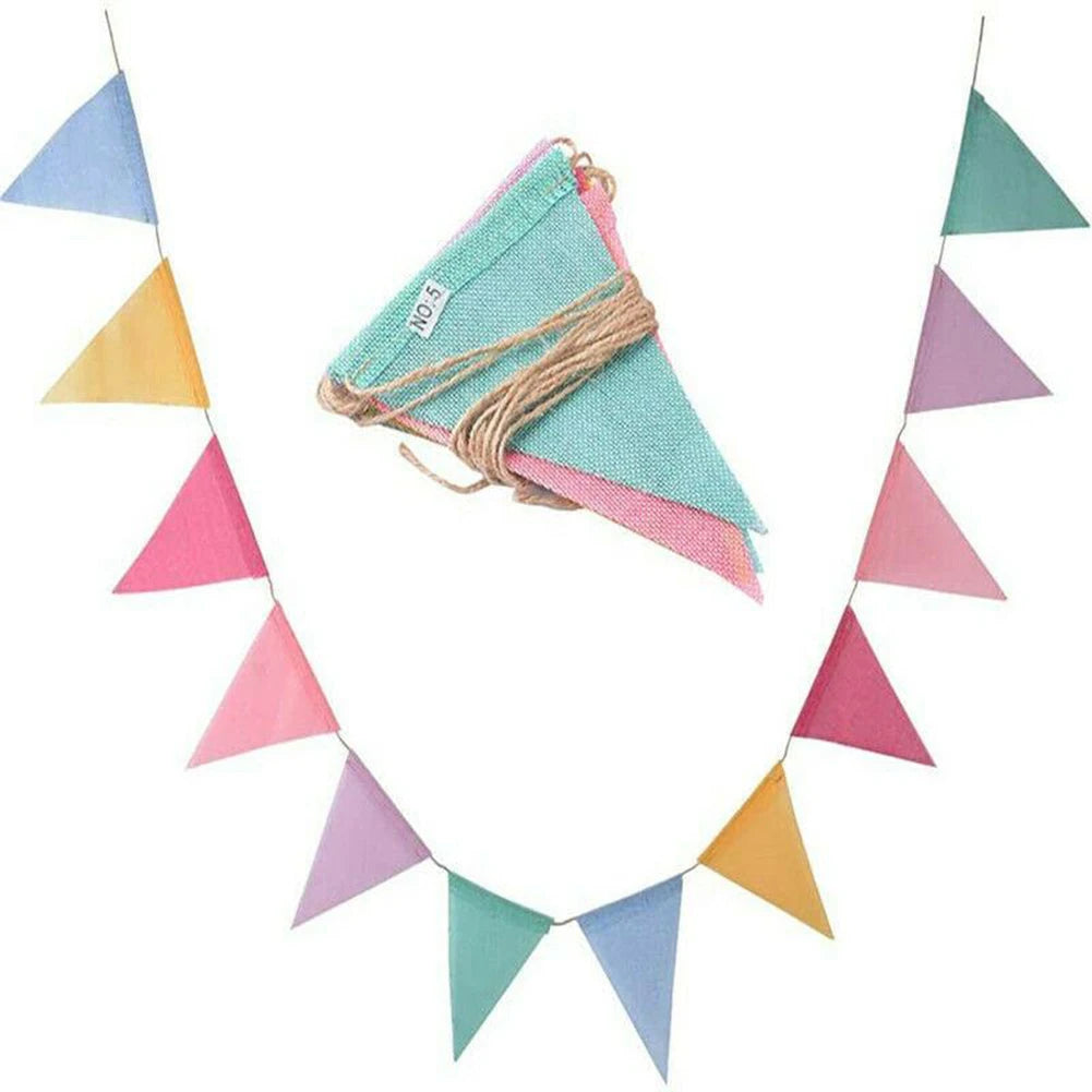 4m 12 Flags Colorful Linen Pennant Flags Banner Birthday Wedding Xmas Party Decorations Bunting Banner Hanging For Home Decor Qme