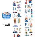 Travel Themed Washi Tape, Figure Street View Collage Materials, Narrative Style Journal Tape for Photo Album Notebook Decoration Qme A