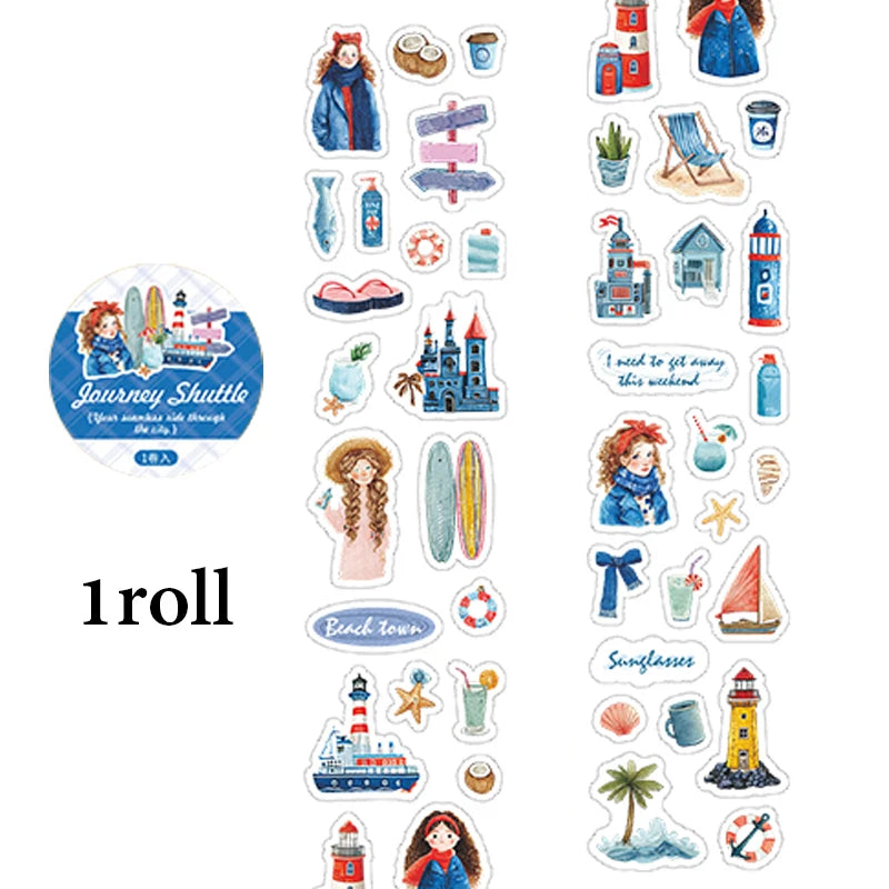 Travel Themed Washi Tape, Figure Street View Collage Materials, Narrative Style Journal Tape for Photo Album Notebook Decoration Qme A