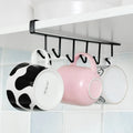 1PC Perforation-Free Wrought Iron Cabinet Storage Rack Wardrobe Kitchen Organizer Multi-Functional 6 Hook Hook Qme Black