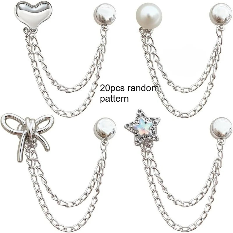 Multi Layer Tassel Chain Jeans Pants Cuff Clips Bow Star Pearl Decor Brooch Pins Adjustable Pant Leg Cuff Fixing Buckle Qme 20pcs random pattern