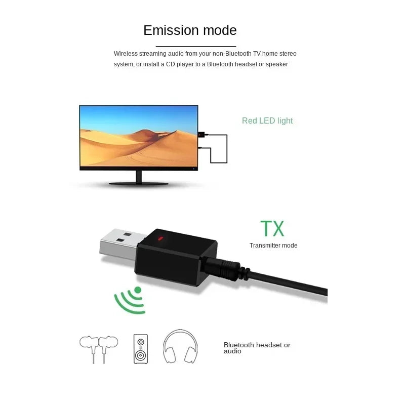 For Bluetooth 5.0 Portable USB Adapter Receiver Transmitter Music Audio Transceiver Qme