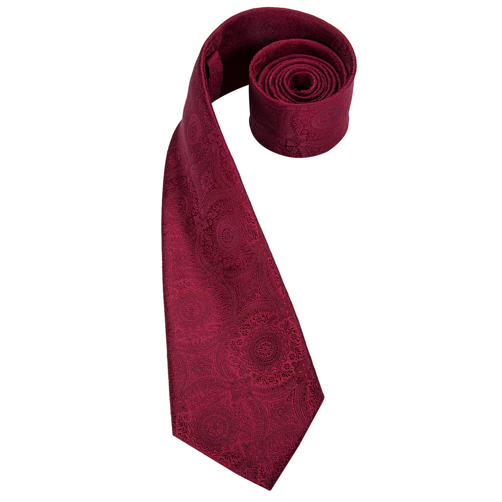 Mens Tie Red Wine Burgundy Paisley Wedding Floral Maroon Necktie Men Qme