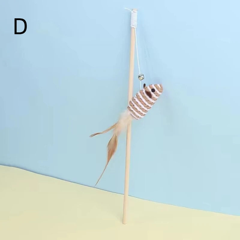 Cat Toy Cat Teaser Stick Handmade Cotton And Linen Woven Wooden Pole Cat Teaser Stick Cute Simulation Mouse Cat Interactive Toy Qme D