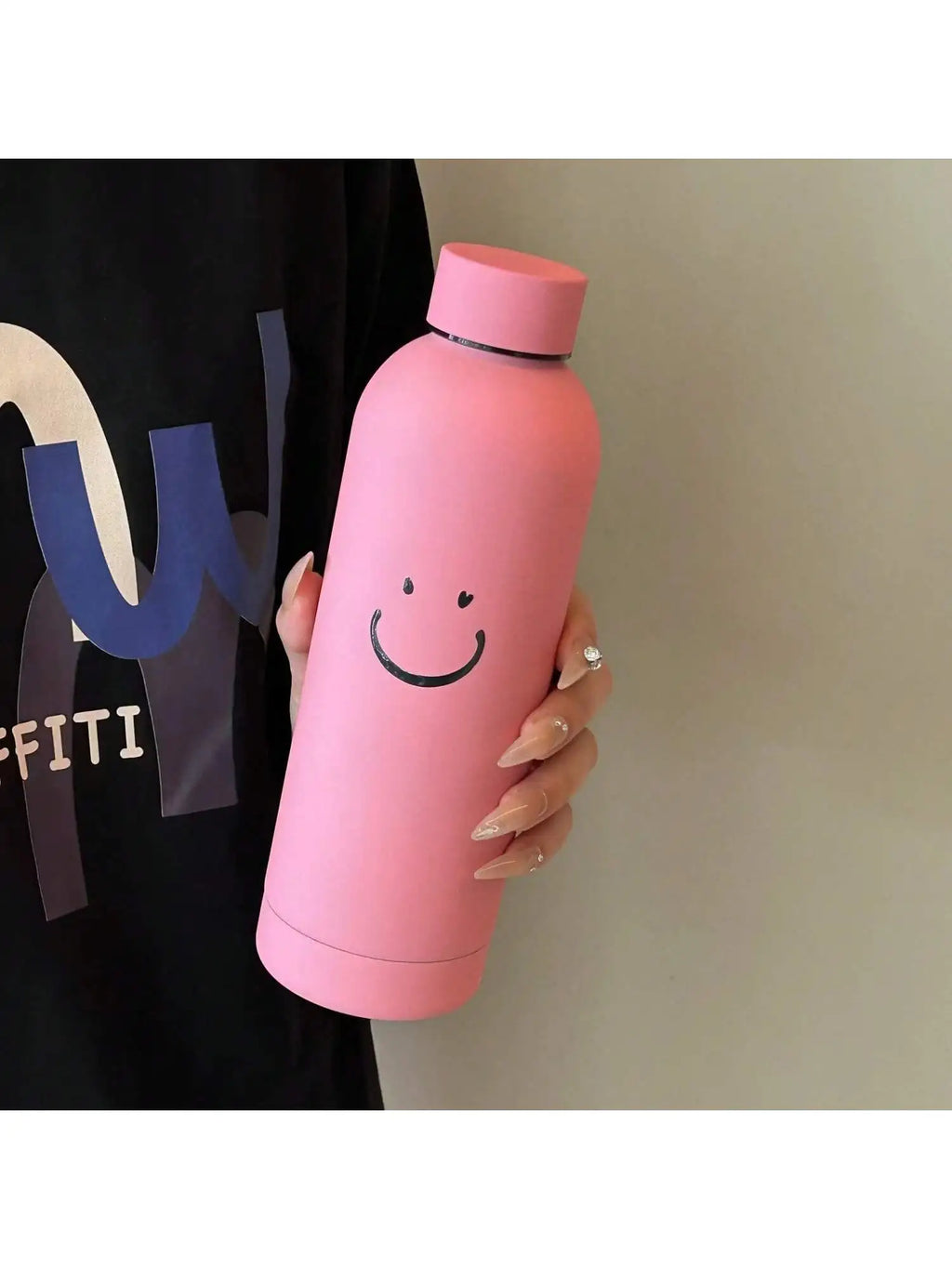 Simple Smile Pattern Portable Thermos Cup Couple Water Large Capacity Qme