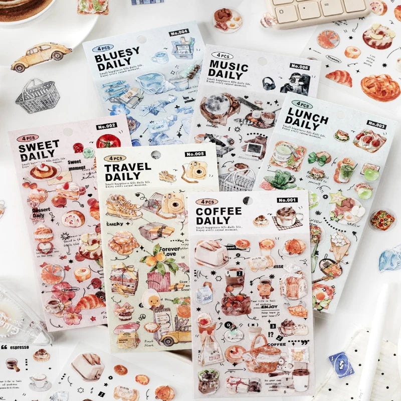 Exquisite Afternoon Tea Dessert Flat Stickers, Notebook Decoration Stickers for Junk Journals, Photo Frames & Albums Qme