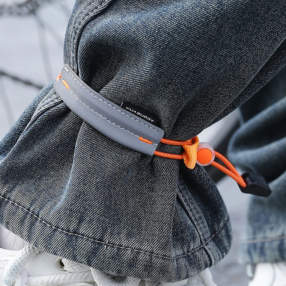Reflective Cycling Pants Cuff Band High Visibility Trouser Leg Straps Adjustable Bicycle Trouser Bands for Outdoor Sports Qme