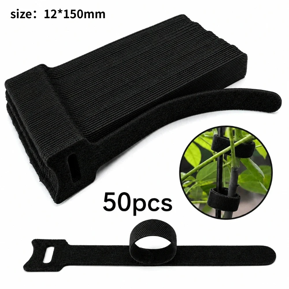 50/100Pcs Adjustable Hook Loop Plant Ties Anti Slip Reusable Soft Straps For Garden Flower Vine Fixed Binding Arrangement Qme black 50pcs