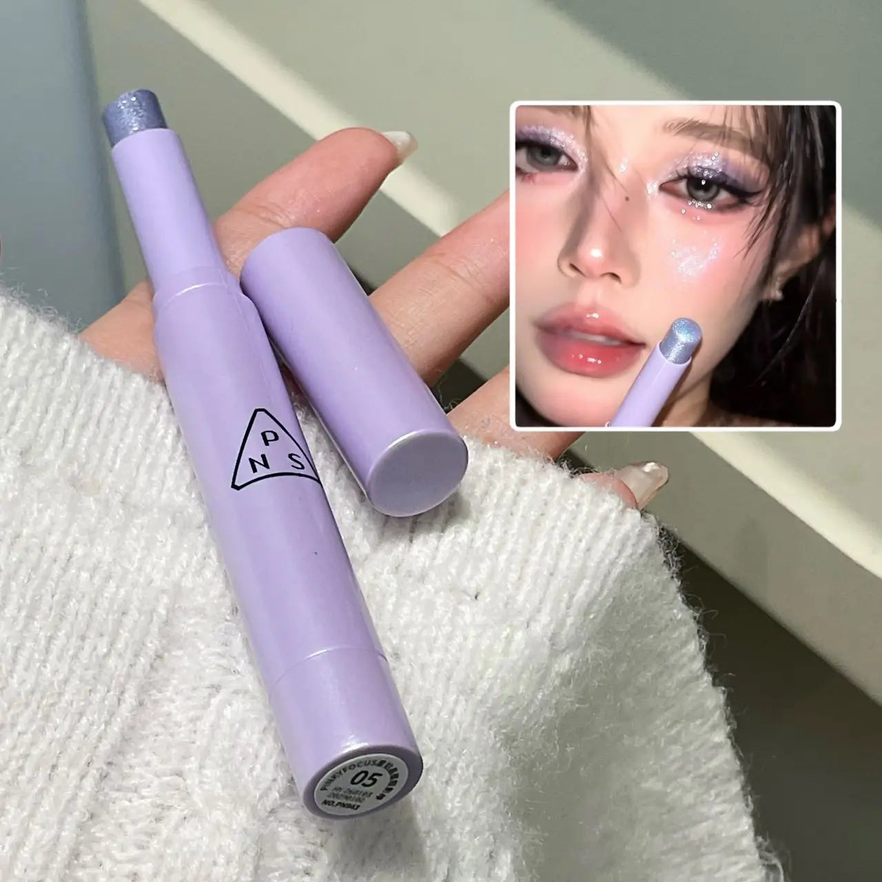 Shimmer Coral Orange Eyeshadow Stick Pearlescent Purple Eye Shadow Brightening Waterproof Diamond Glitter White Highlighter Pen Qme