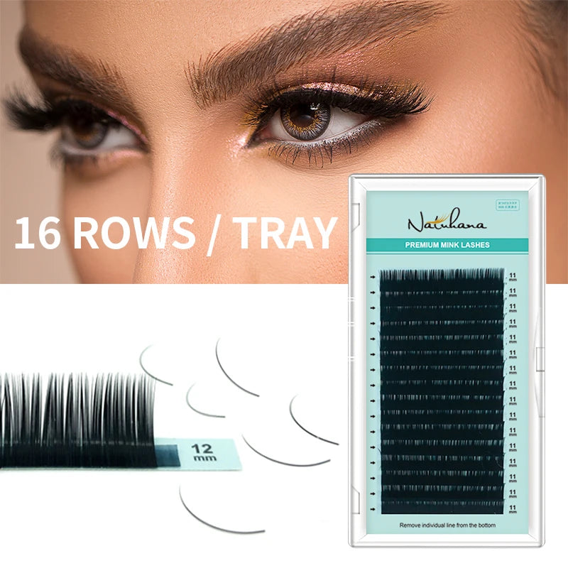 NATUHANA 16lines 8 Eyelash Extension 100 Handmade Natural Soft False Qme B 0.05mm 8-15Mix