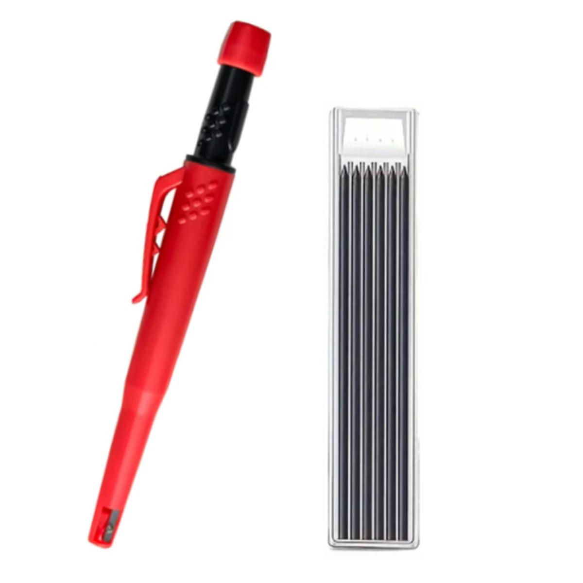 Carpenter Mechanical Pencil With Refills One-piece Design Pen Cap Built-in Sharpener Woodworking Construction Marking Tool Qme 1 pen black Refill B