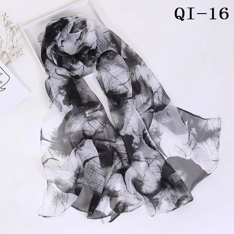 Painting Lotus Beach Sun Protection Chiffon Georgette Scarf Women