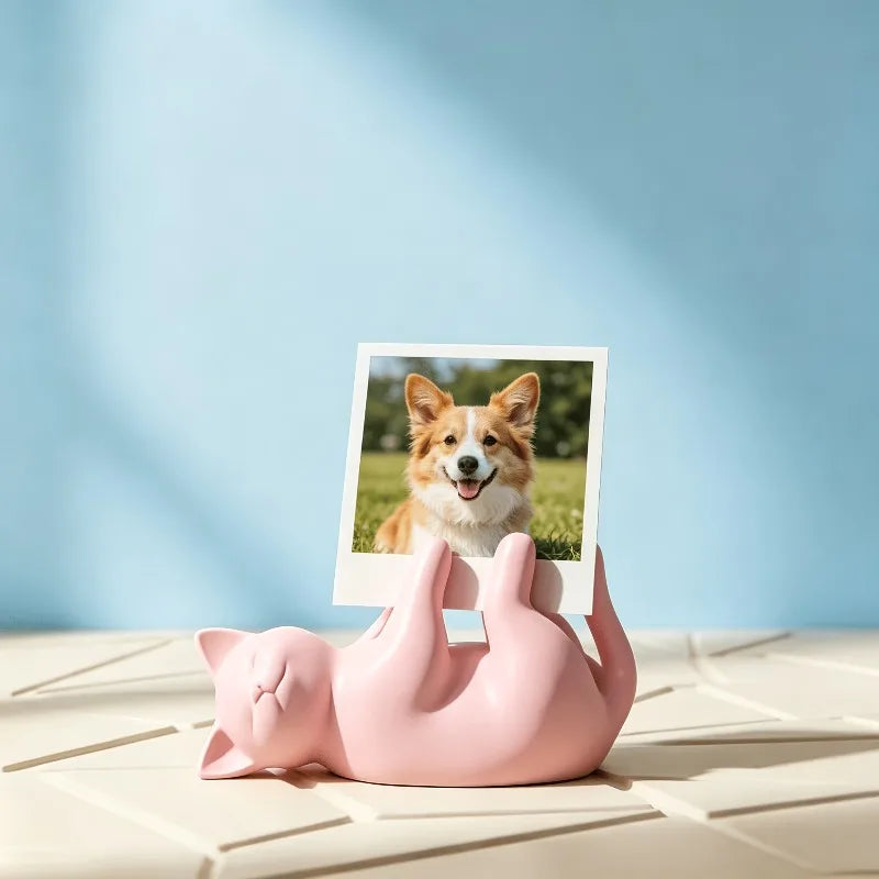 3pcs Cat Lying Down Photo Stand/Adorable Kitten-Shaped Photo Display Holder/Mini Desktop Ornament Qme