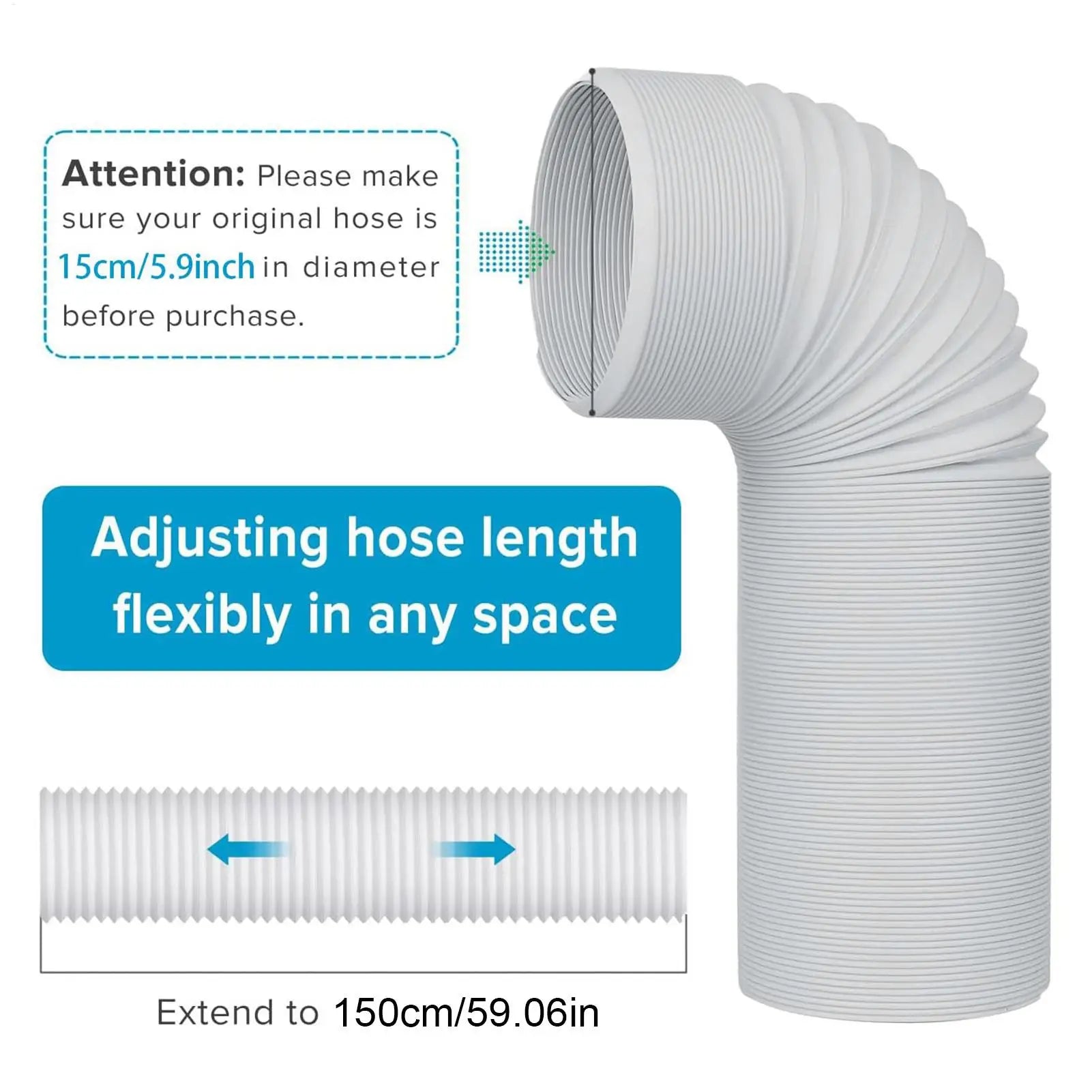 1.5m Ventilation Duct Vent Hose Portable Ac Hose Coupler Exhaust Hose Adapter Vent Tube Coupler Extra Long Air Conditioner Pipe Qme