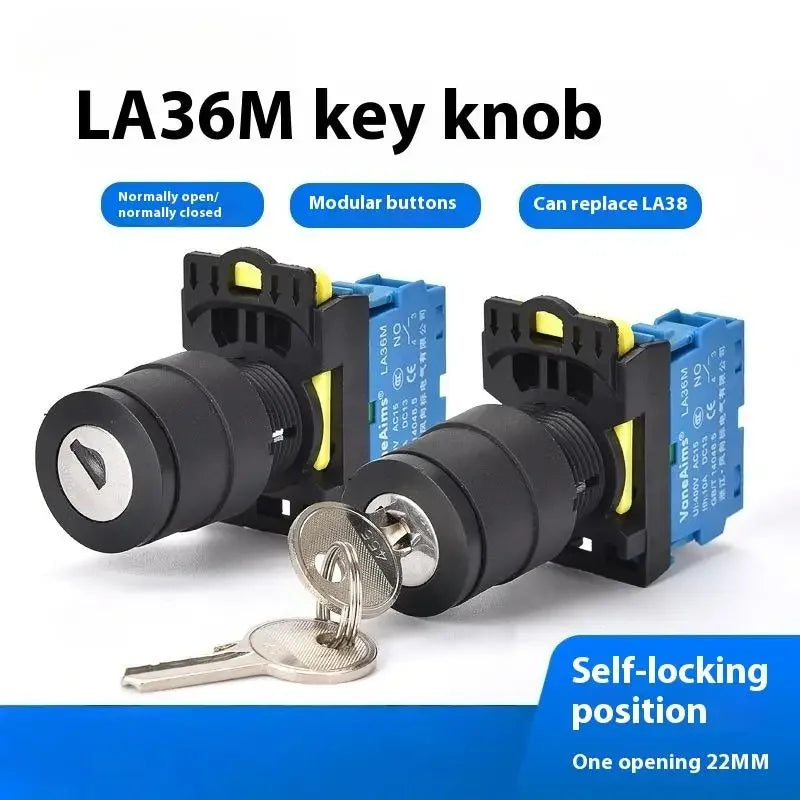 12v 220v 10A 2/3 Position 1/2NO 1/2NC On Off Knob Button Rotary Switch Selector With Keys 22mm LA36M Key Switch Qme