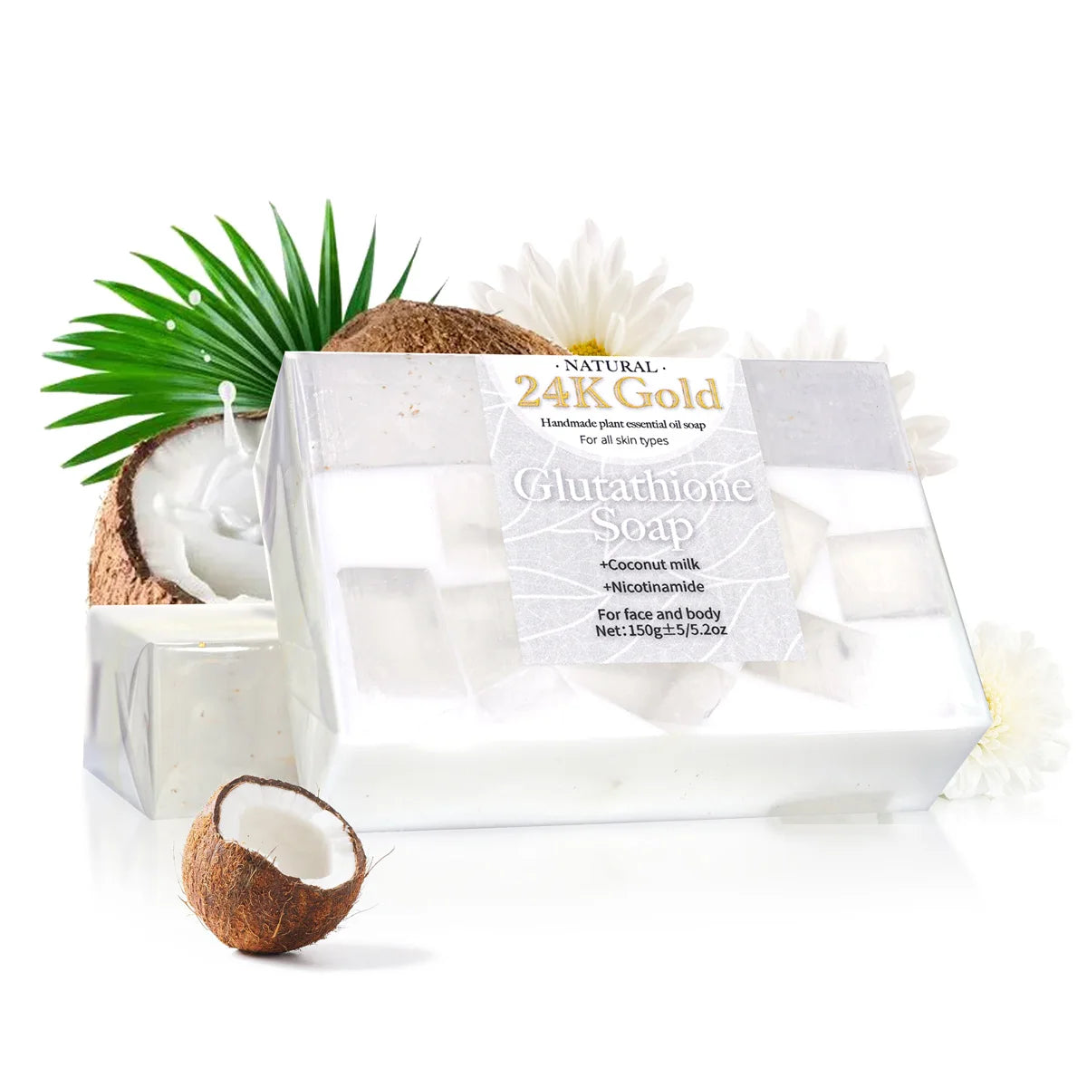 24K Gold Glutathione Coconut Essential Oil Soap Cleansing Bathing Qme glutathione
