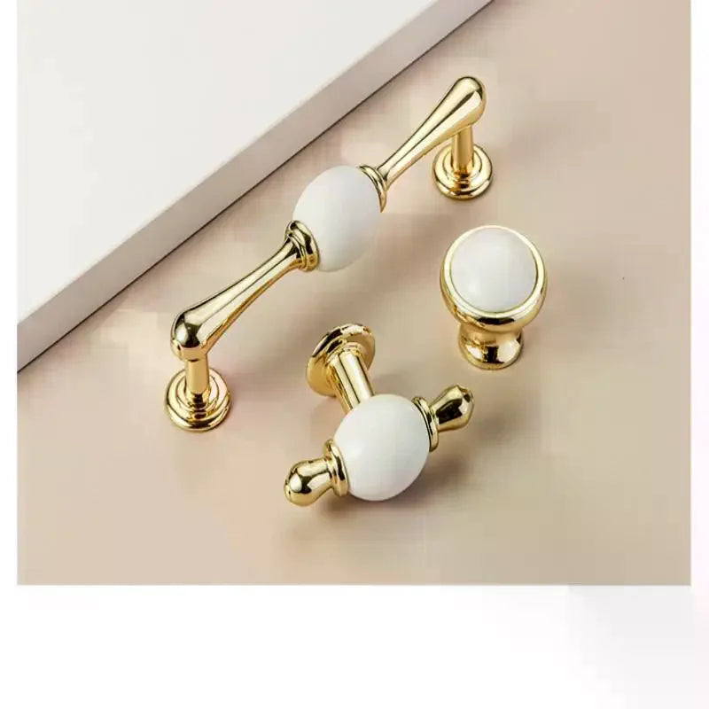 Modern Colored Ceramic Furniture Handle Golden Wardrobe Cabinet Handles Closet Door Knob Dressing Table And Drawer Pull Hardware Qme
